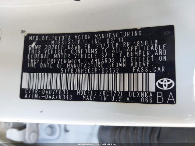 Toyota COROLLA LE 2014 5YFBURHE0EP105152 Image 9
