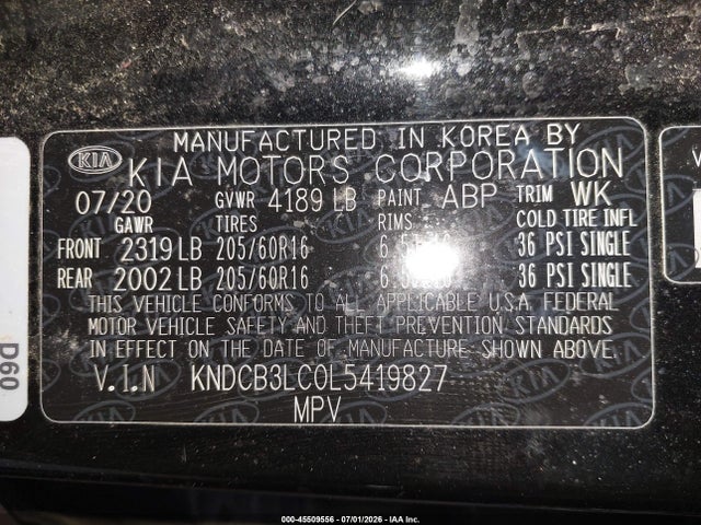 45509556 :رقم المزاد ، KNDCB3LC0L5419827 vin ، 2020 Kia Niro Lxs مزاد بيع