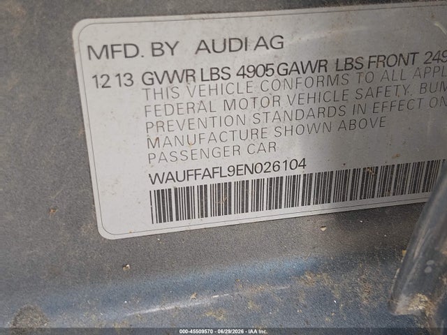 45509570 :رقم المزاد ، WAUFFAFL9EN026104 vin ، 2014 Audi A4 2.0t Premium مزاد بيع