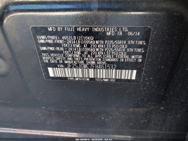 Aukcja sprzedaży 2015 Subaru Forester 2.0xt Touring, vin: JF2SJGWC7FH461532, numer aukcji: 45509619