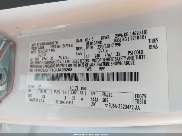 Ford ESCAPE S 2016 1FMCU0F71GUA99268 Image 9