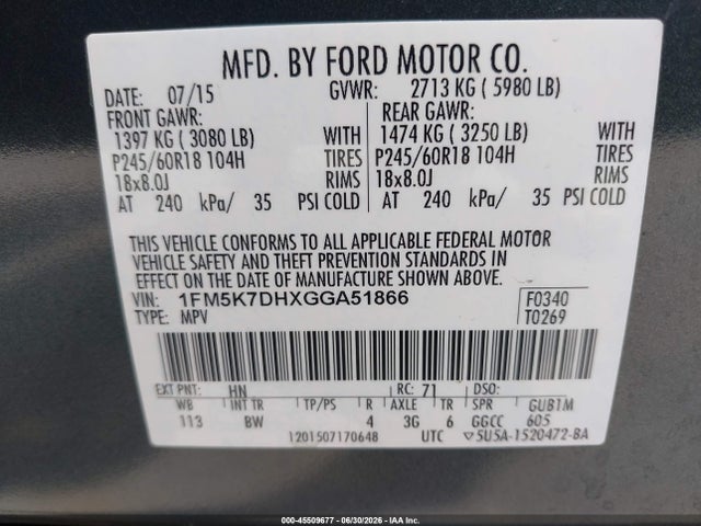 Aukcja sprzedaży 2016 Ford Explorer Xlt, vin: 1FM5K7DHXGGA51866, numer aukcji: 45509677