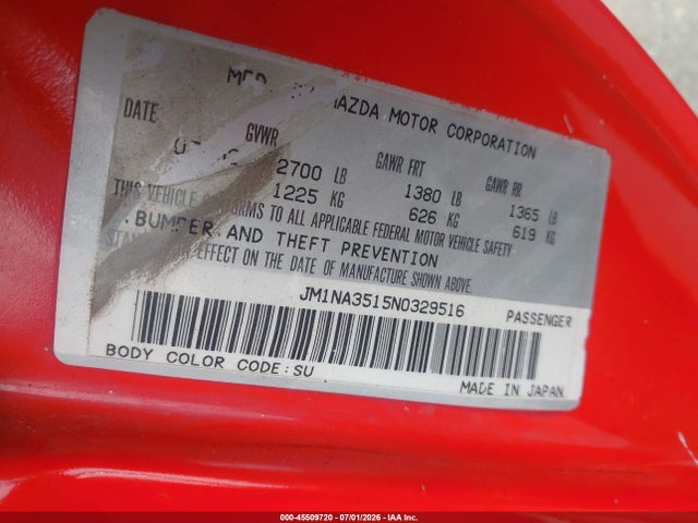 Aukcja sprzedaży 1992 Mazda Mx-5 Miata, vin: JM1NA3515N0329516, numer aukcji: 45509720