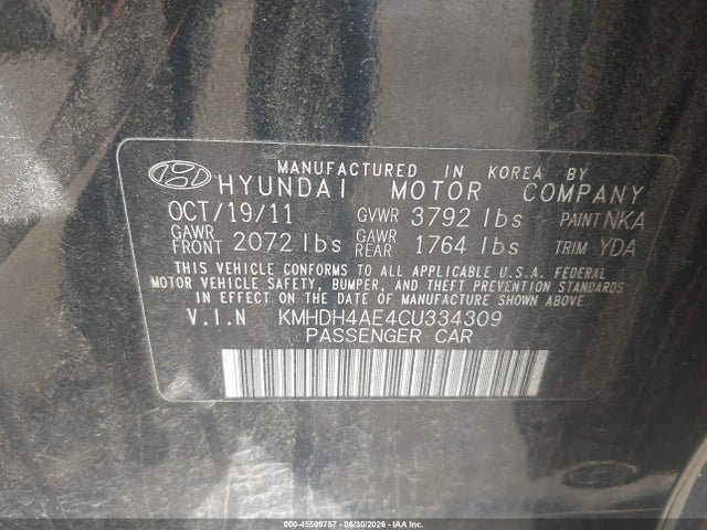 Продажа на аукционе авто 2012 Hyundai Elantra Gls (ulsan Plant), vin: KMHDH4AE4CU334309, номер лота: 45509757