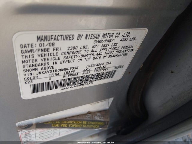 Aukcja sprzedaży 2008 Infiniti M35, vin: JNKAY01E08M605338, numer aukcji: 45509762