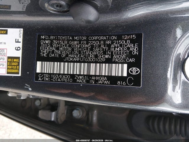 Toyota Prius Four 2016 JTDKARFU1G3001039 Image 9
