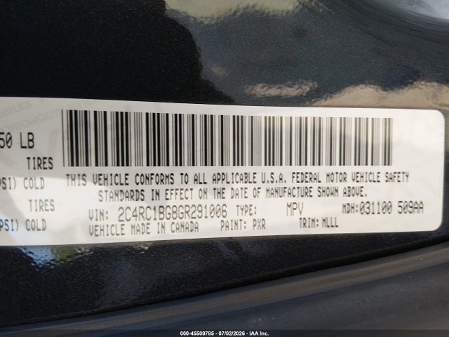 45509785 :رقم المزاد ، 2C4RC1BG8GR291006 vin ، 2016 Chrysler Town & Country Touring مزاد بيع