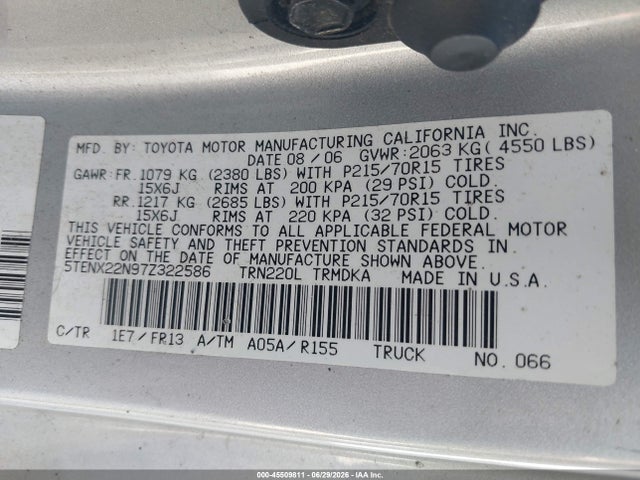 Aukcja sprzedaży 2007 Toyota Tacoma, vin: 5TENX22N97Z322586, numer aukcji: 45509811