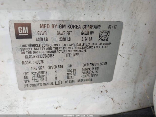Продажа на аукционе авто 2018 Buick Encore Preferred, vin: KL4CJESB1JB540883, номер лота: 45509845