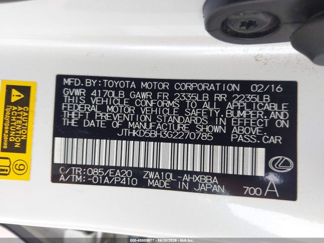 Lexus CT 200H 2016 JTHKD5BH3G2270785 Image 9