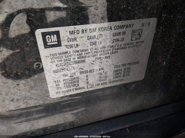 Продажа на аукционе авто 2016 Buick Encore, vin: KL4CJASB2GB685996, номер лота: 45509888