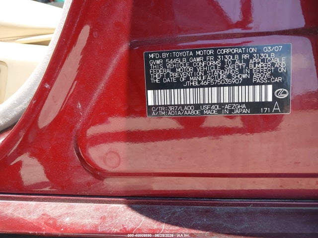 Продаж на аукціоні авто 2007 Lexus Ls 460, vin: JTHBL46F575035907, номер лоту: 45509890