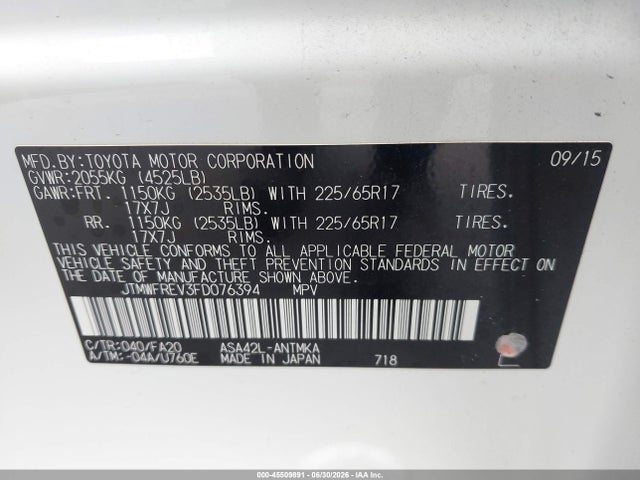 Toyota Rav4 Xle 2015 JTMWFREV3FD076394 Image 9
