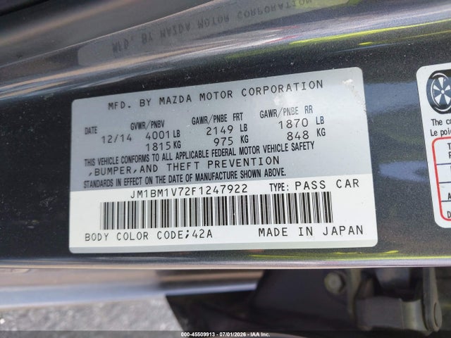 Продаж на аукціоні авто 2015 Mazda Mazda3 I Touring, vin: JM1BM1V72F1247922, номер лоту: 45509913