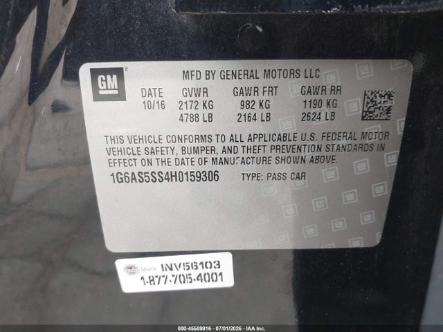Продаж на аукціоні авто 2017 Cadillac Cts Premium Luxury, vin: 1G6AS5SS4H0159306, номер лоту: 45509916