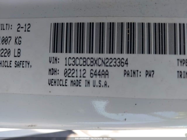 45509940 :رقم المزاد ، 1C3CCBCBXCN223364 vin ، 2012 Chrysler 200 Limited مزاد بيع