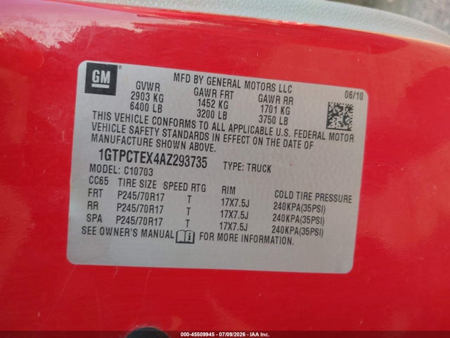 Aukcja sprzedaży 2010 Gmc Sierra 1500 Work Truck, vin: 1GTPCTEX4AZ293735, numer aukcji: 45509945