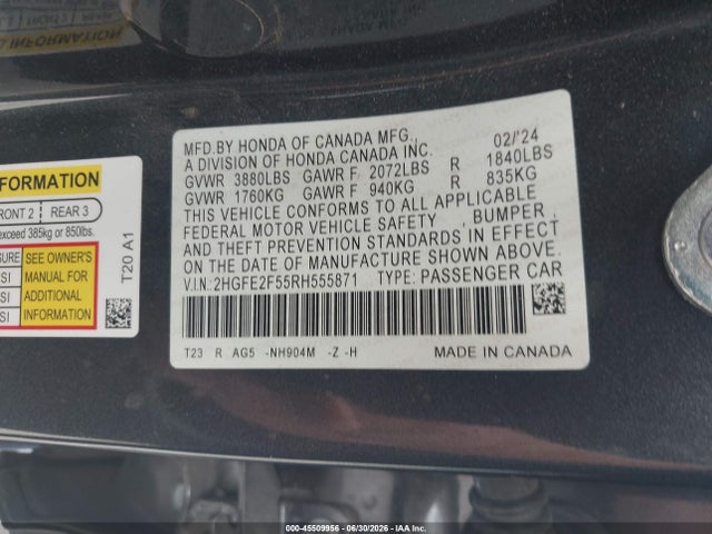 Honda Civic Sport 2024 2HGFE2F55RH555871 Image 9