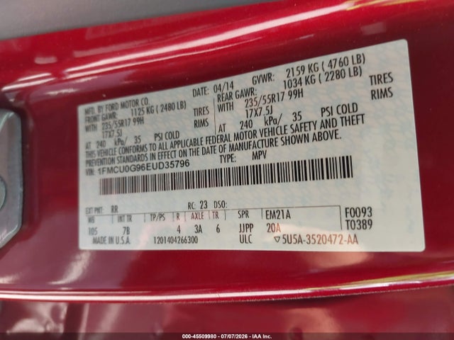 Ford ESCAPE SE 2014 1FMCU0G96EUD35796 Image 9