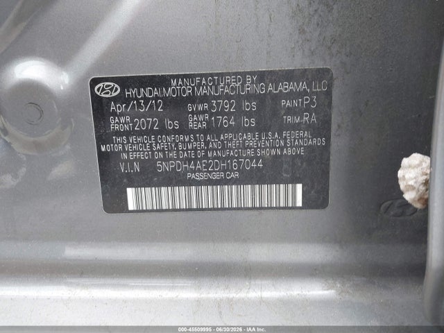 Продаж на аукціоні авто 2013 Hyundai Elantra Gls, vin: 5NPDH4AE2DH167044, номер лоту: 45509995