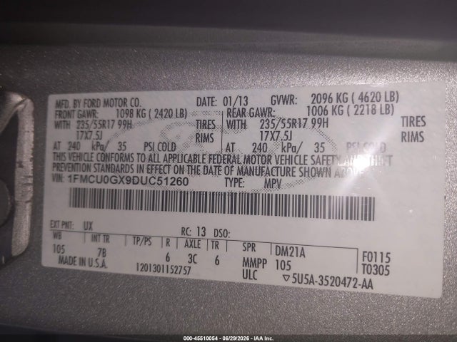 Aukcja sprzedaży 2013 Ford Escape Se, vin: 1FMCU0GX9DUC51260, numer aukcji: 45510054