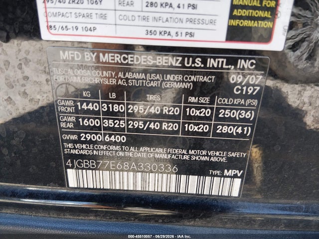 Продажа на аукционе авто 2008 Mercedes-benz M-class 6.3l Amg, vin: 4JGBB77E68A330336, номер лота: 45510057