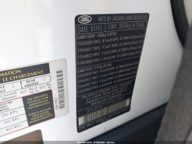 SALWR2TFXFA612827 Land Rover Range Rover Sport 5.0l V8 Supercharged