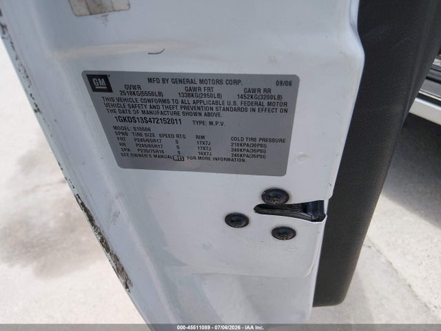 Продаж на аукціоні авто 2007 Gmc Envoy Sle, vin: 1GKDS13S472152011, номер лоту: 45511089