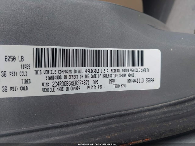 Auction sale of the 2014 Dodge Grand Caravan Se, vin: 2C4RDGBGXER374871, lot number: 45511104