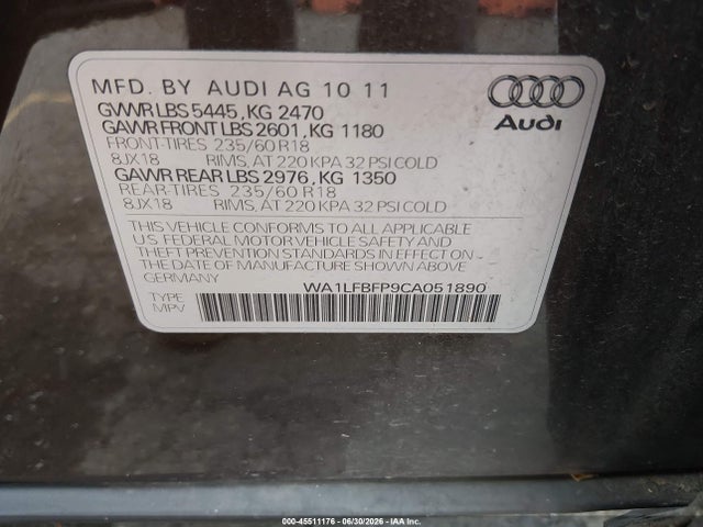 Aukcja sprzedaży 2012 Audi Q5 2.0t Premium, vin: WA1LFBFP9CA051890, numer aukcji: 45511176
