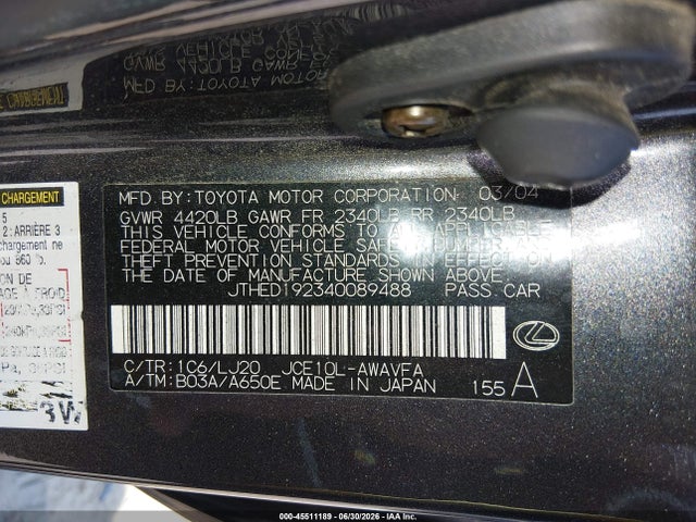 Aukcja sprzedaży 2004 Lexus Is 300 Sport Cross, vin: JTHED192340089488, numer aukcji: 45511189