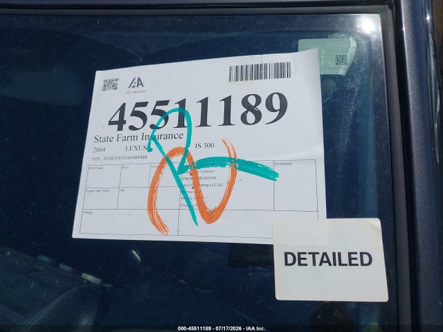 Aukcja sprzedaży 2004 Lexus Is 300 Sport Cross, vin: JTHED192340089488, numer aukcji: 45511189