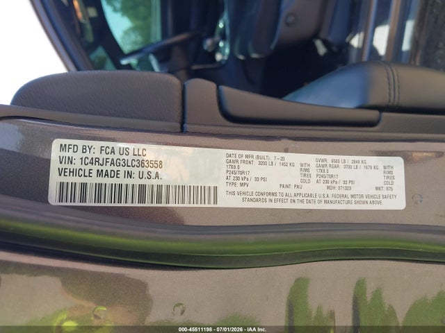 Продажа на аукционе авто 2020 Jeep Grand Cherokee Laredo E 4x4, vin: 1C4RJFAG3LC363558, номер лота: 45511198