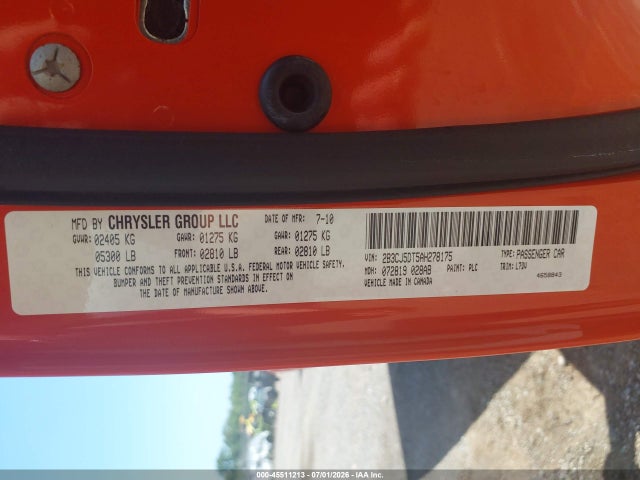 45511213 :رقم المزاد ، 2B3CJ5DT5AH278175 vin ، 2010 Dodge Challenger R/t مزاد بيع
