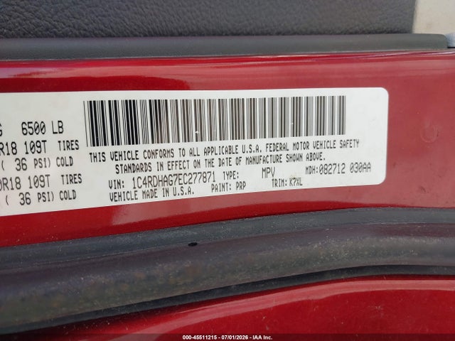 Auction sale of the 2014 Dodge Durango Sxt, vin: 1C4RDHAG7EC277871, lot number: 45511215