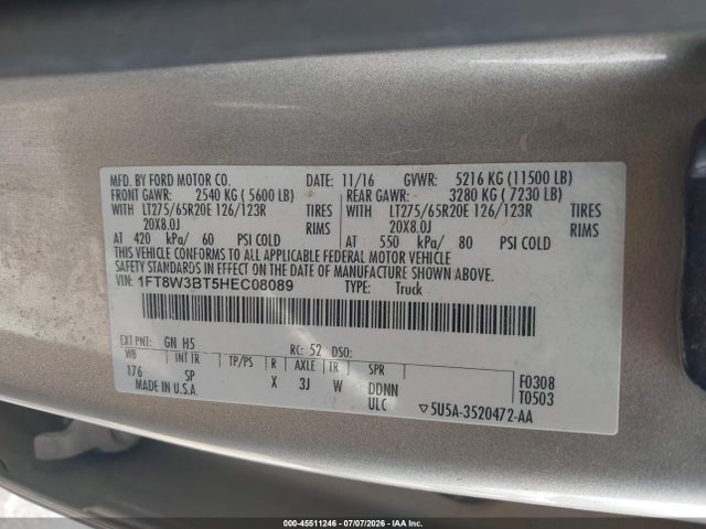 Продаж на аукціоні авто 2017 Ford F-350 King Ranch/lariat/platinum/xl/xlt, vin: 1FT8W3BT5HEC08089, номер лоту: 45511246