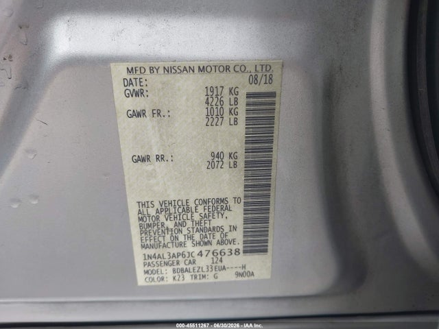 1N4AL3AP6JC476638 Nissan Altima 2.5 S