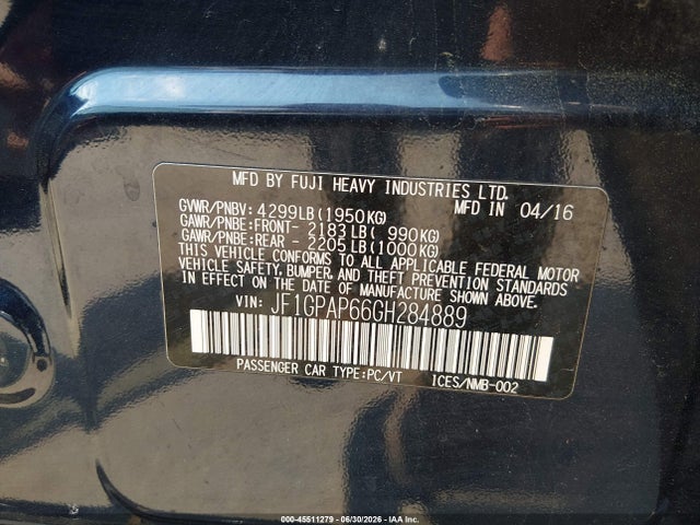 Продаж на аукціоні авто 2016 Subaru Impreza 2.0i Sport Premium, vin: JF1GPAP66GH284889, номер лоту: 45511279