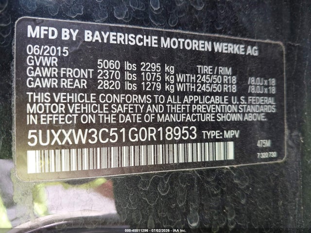 Aukcja sprzedaży 2016 Bmw X4 Xdrive28i, vin: 5UXXW3C51G0R18953, numer aukcji: 45511296