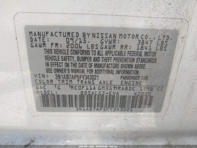 Nissan SENTRA SL 2015 3N1AB7AP5FY343021 Image 9