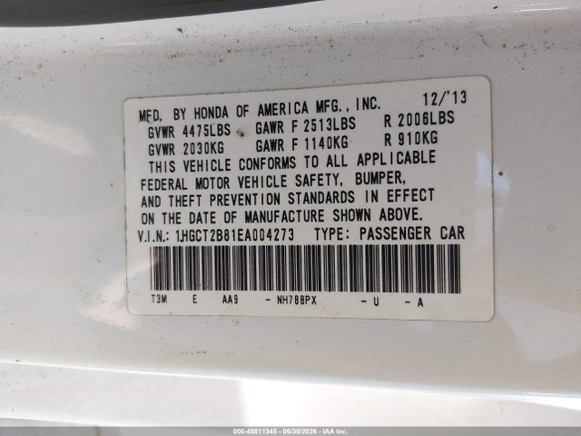 1HGCT2B81EA004273 Honda Accord Ex-l V-6