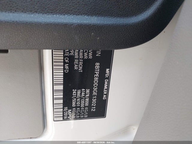 Aukcja sprzedaży 2016 Mercedes-benz Sprinter 2500 High Roof, vin: 8BTPE8DD3GE130212, numer aukcji: 45511357
