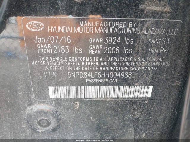 Aukcja sprzedaży 2017 Hyundai Elantra Limited, vin: 5NPD84LF6HH004988, numer aukcji: 45511404
