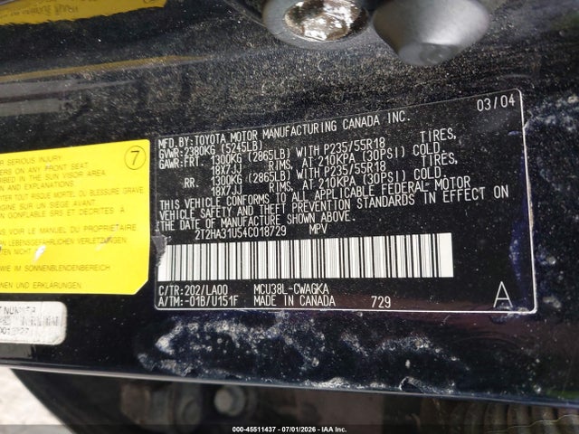 Aukcja sprzedaży 2004 Lexus Rx 330, vin: 2T2HA31U54C018729, numer aukcji: 45511437