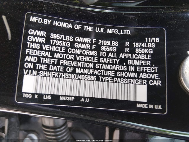 Honda Civic Lx 2019 SHHFK7H33KU405686 Image 9
