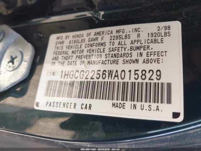 Продажа на аукционе авто 1998 Honda Accord Ex V6, vin: 1HGCG2256WA015829, номер лота: 45511488