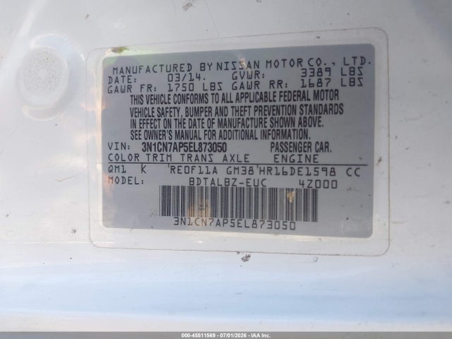 Nissan Versa 1.6 Sv 2014 3N1CN7AP5EL873050 Image 9