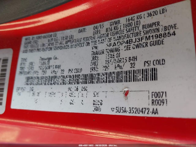 Ford FIESTA SE 2015 3FADP4BJ3FM198854 Image 9