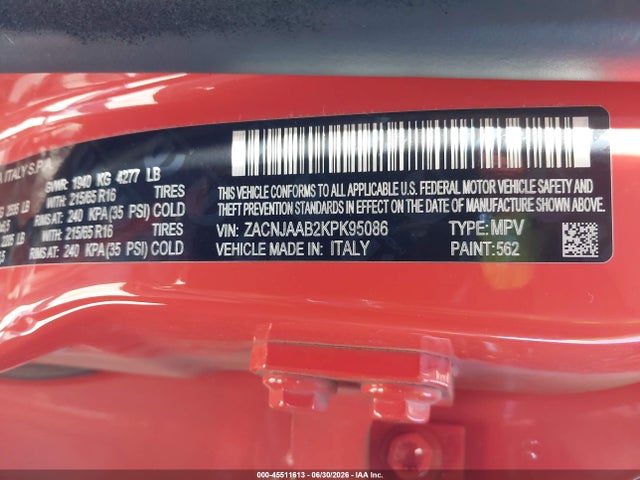 ZACNJAAB2KPK95086 Jeep Renegade Sport Fwd