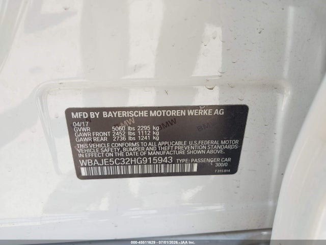 Продажа на аукционе авто 2017 Bmw 540i, vin: WBAJE5C32HG915943, номер лота: 45511629